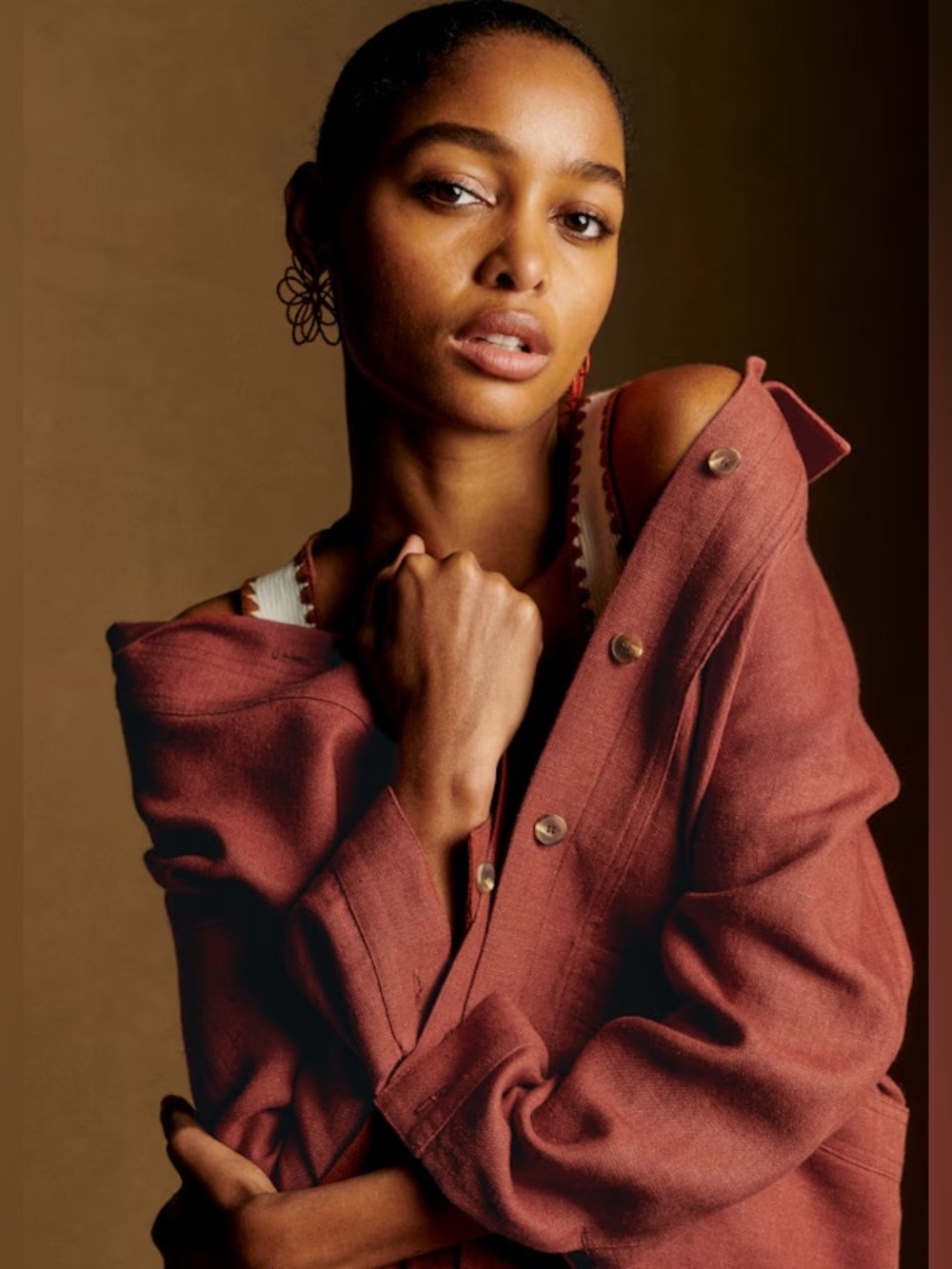 Sezane Will Linen Chestnut Rust Blazer Jacket womens XL - Picture 9 of 10